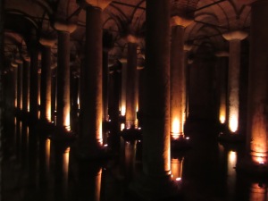 The Basilica Cistern was built by the Romans in the 6th century. It is capable of holding 2.8 million cubic feet of water when full.