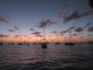 Sun setting over our night anchorage in Gustavia.